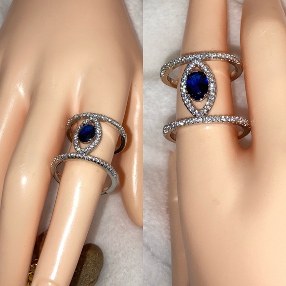 HOT Paved Double Band Geometric Marquise Halo Ring - Picture 9 of 10